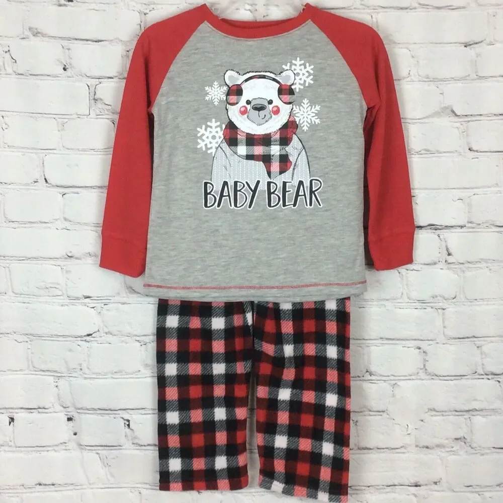 Buffalo Plaid Pajamas Boys BABY BEAR PJs Size 4t Sleepwear Flame Resistant
